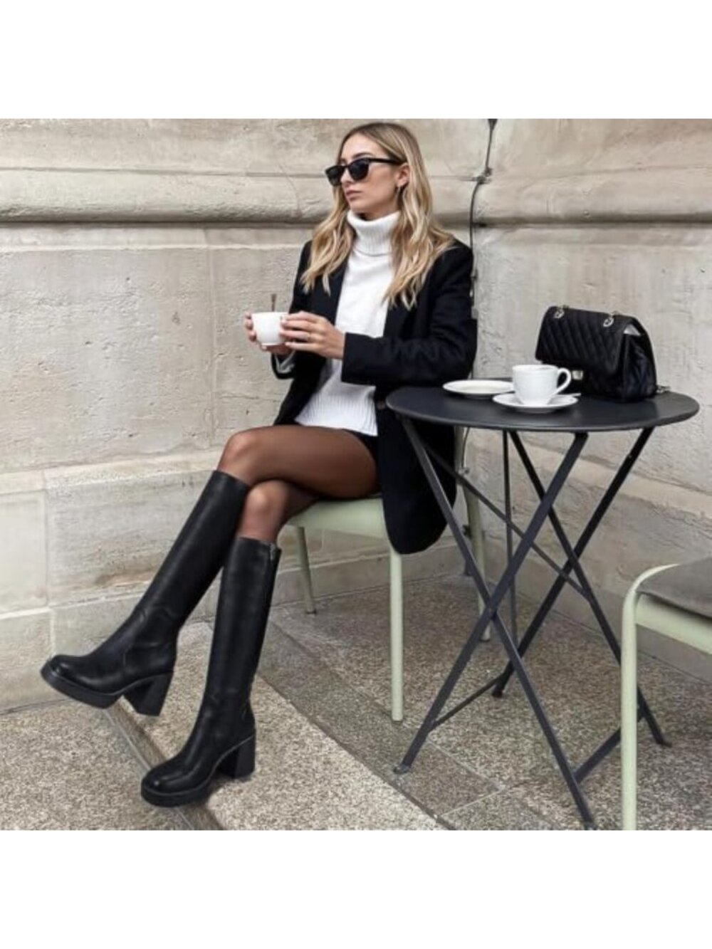 Stylish Knee High Platform Boots for Women - Chunky Square Toe Block Heels, Side - Picture 3 of 6
